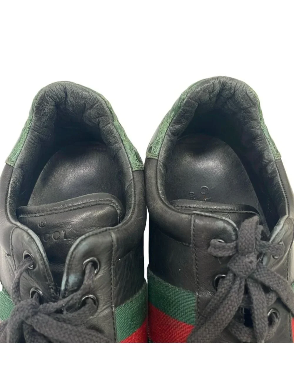 Gucci Sneakers Black Dark Green Red Embossed Leather